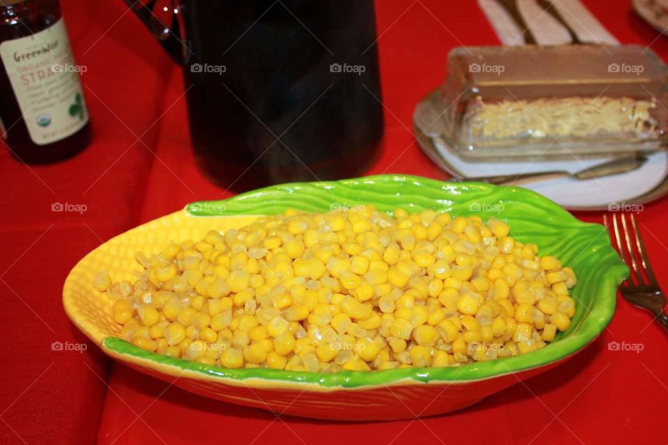 Corn in a corn dish.