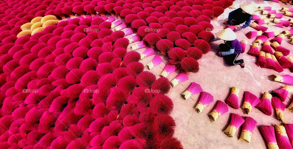 Drying incense sticks in the  traditional Handcrafted village in Ung Hoa, Ha Noi, Vietnam