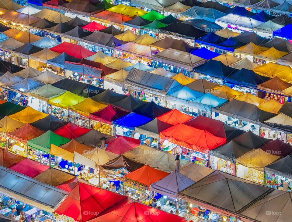 Colorful tent of night flea market in Thailand