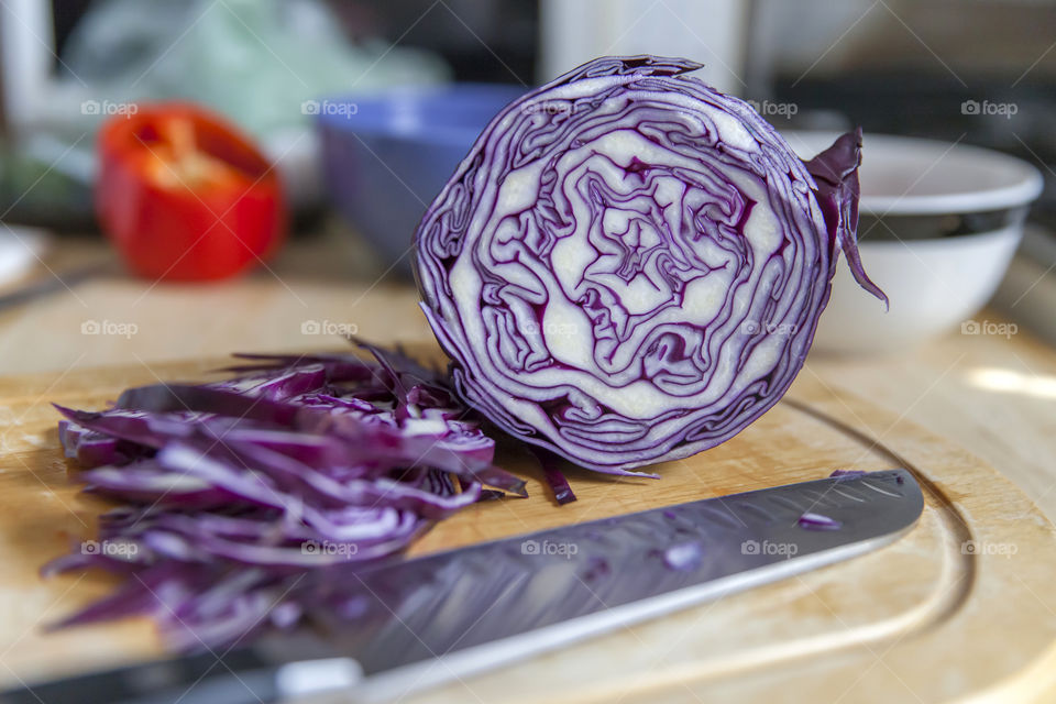 Freshly cut red cabbage