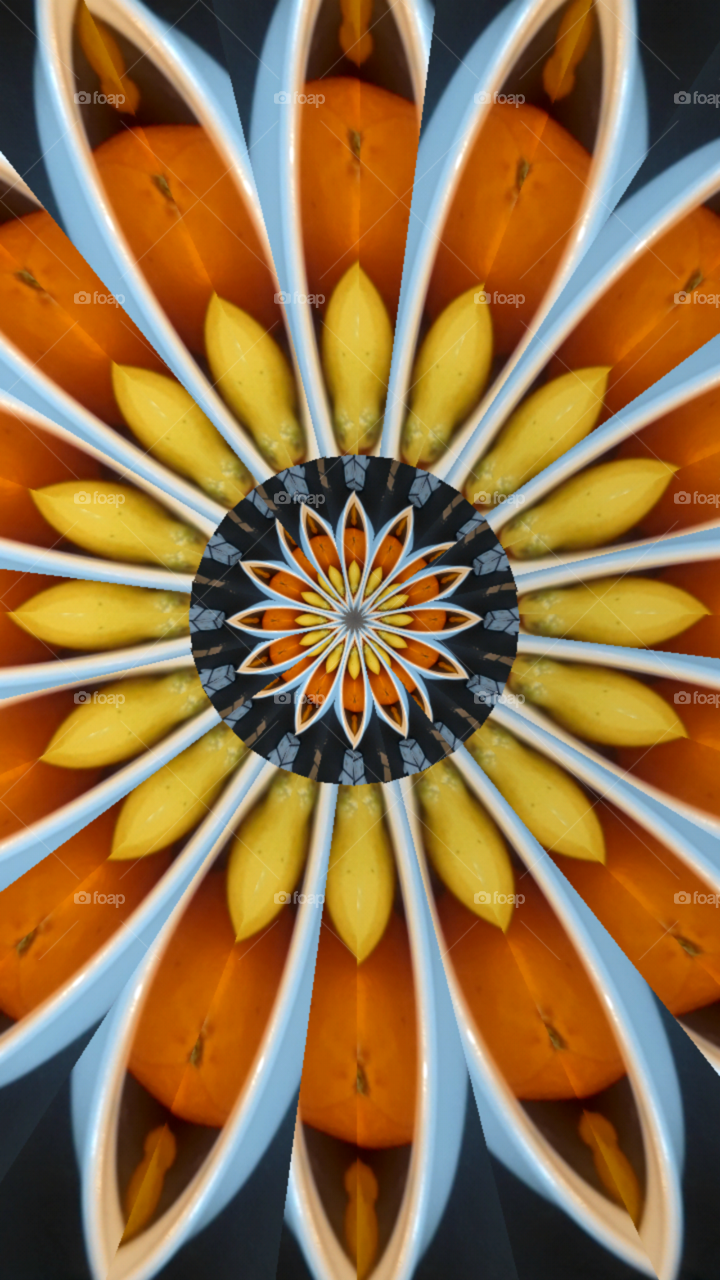 Lemons and oranges bowl at a bar kaleidoscope