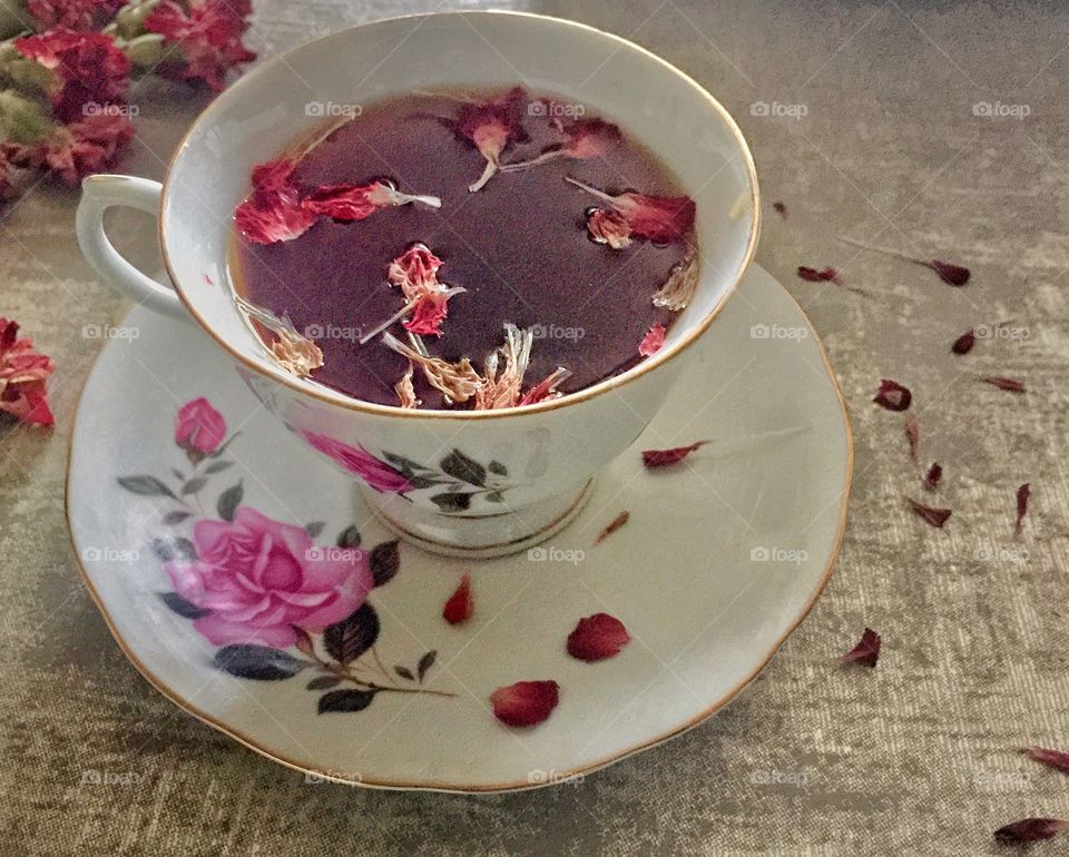 Close-up of a rose petal tea