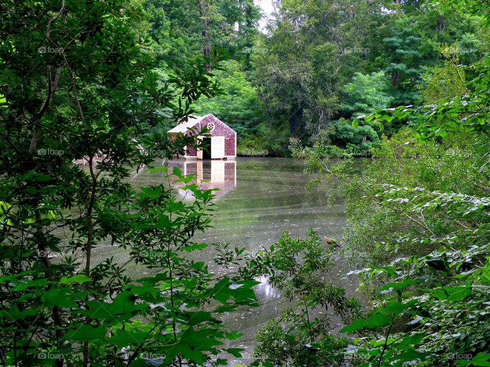 Boat Cottage. A broken down boat house on Williamsburg Golf Course water reserve pond