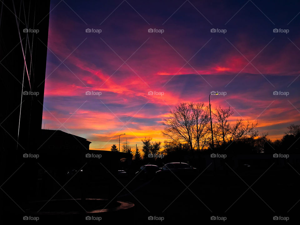 Sunset sky in the middle of the small town