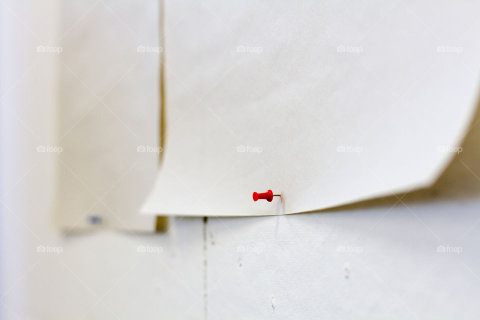 White cork board with plain paper attached with a single pushpin