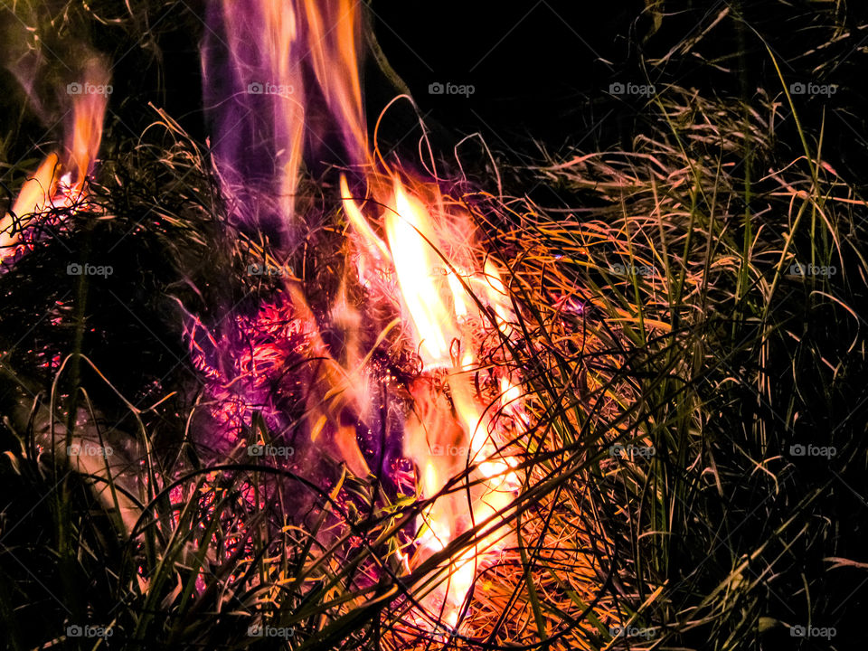 long exposure fire flames burning at night outdoors