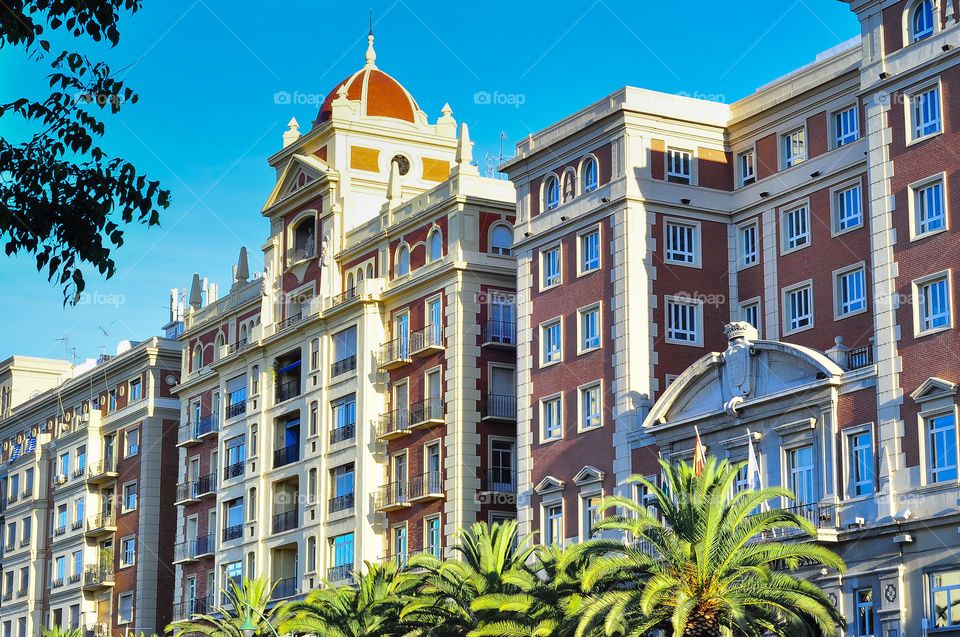 Beautiful building in Malaga city center in the morning 