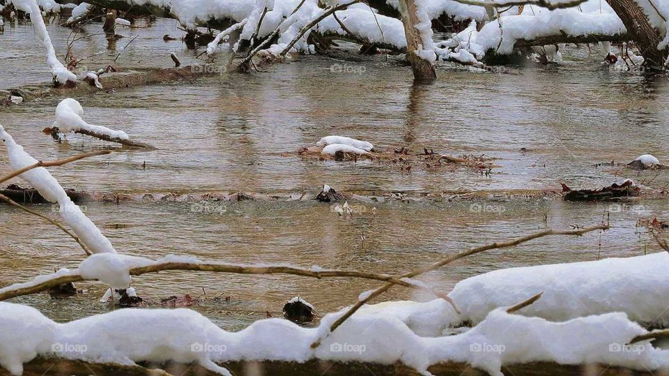Slow moving river before the freeze