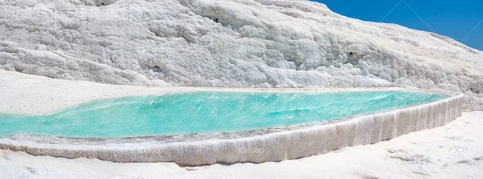 Thermal pools in Travertine Terraces in Pamukkale. Turkey