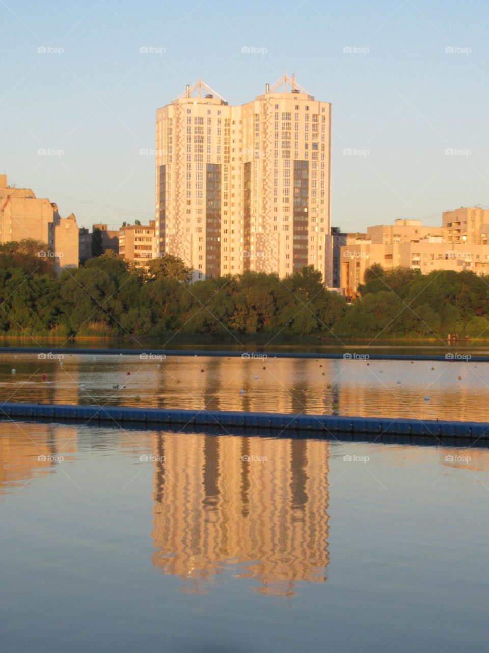 on the banks of the Voronezh River, evening, sunny summer day