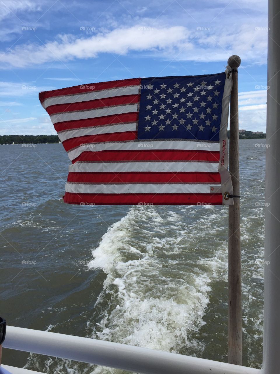 US flag from boat