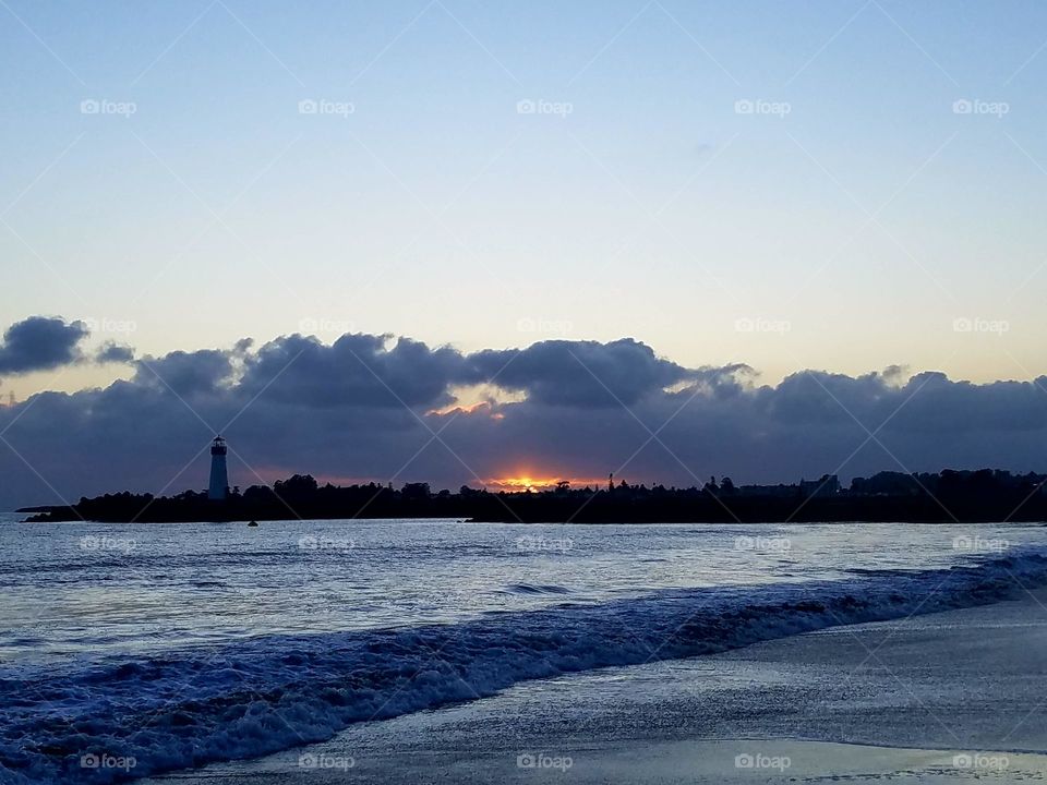 Lighthouse sunset at Santa Cruz