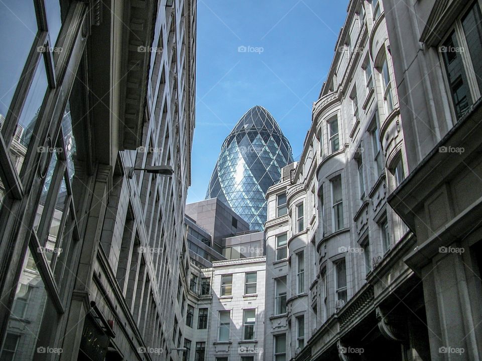The Gherkin in London from a street perspective