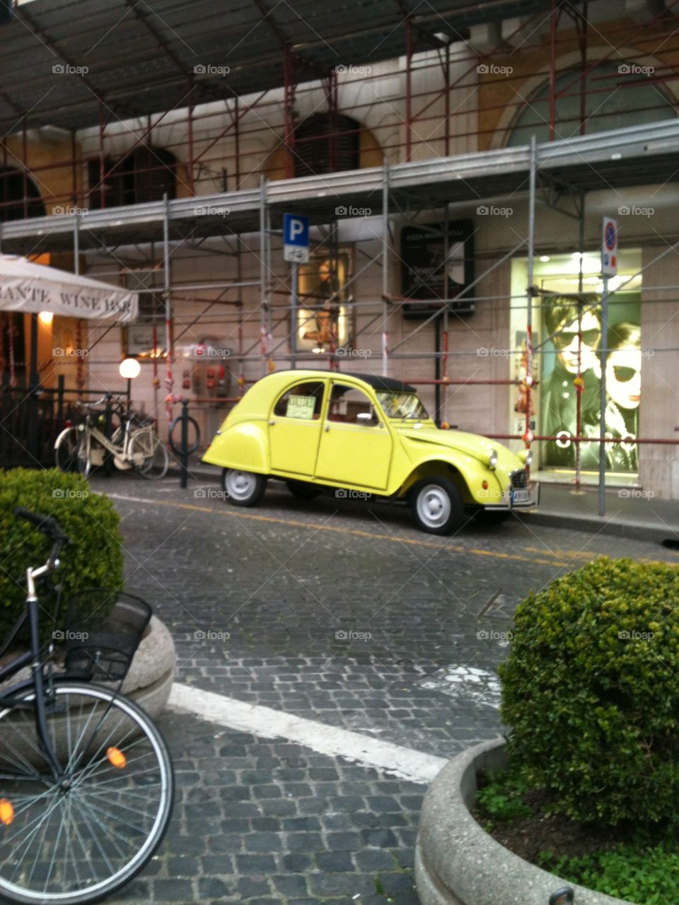 Yellow Car. Transportation in Rome Italy