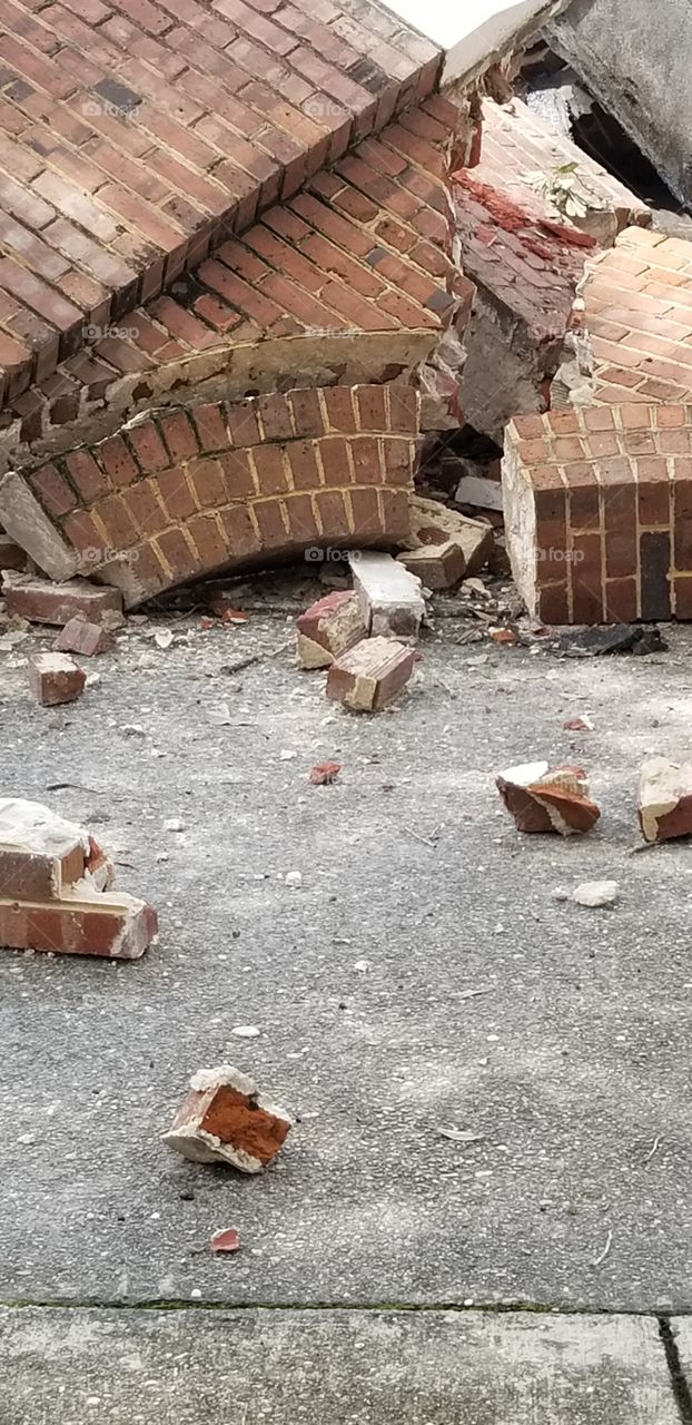 Demolished brick auditorium in Foley, Alabama