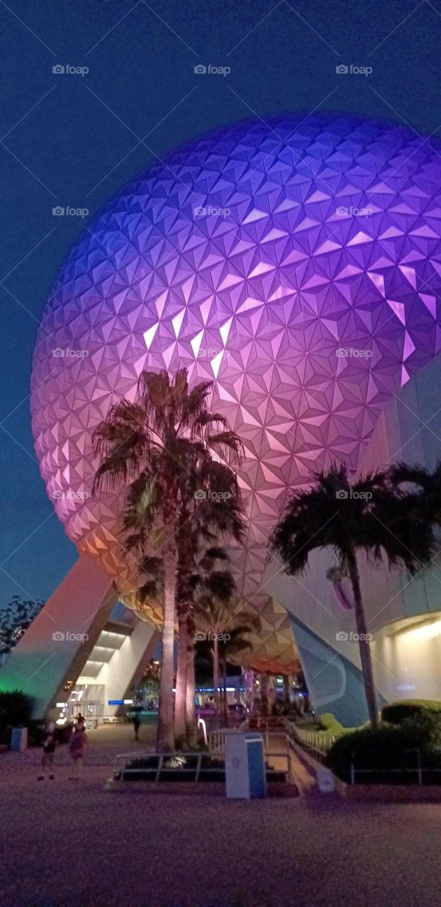 Disney. A giant ball shaped art structure which is actually a building. The shapes and colors are phenomenal.