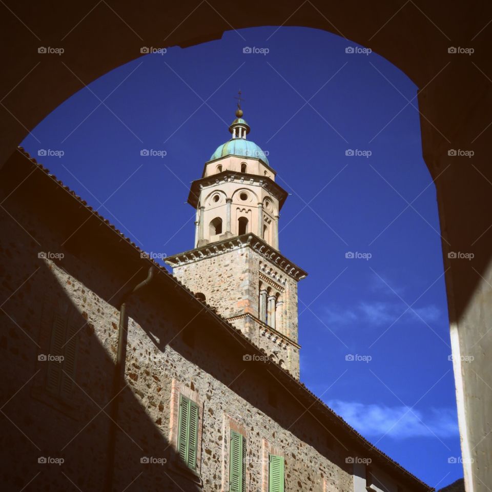 Tower Bell of Santa Maria del Sasso, Morcote. Ticino, Switzerland. 