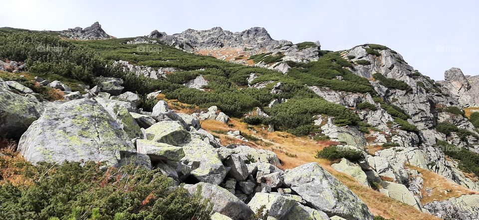 Big stones and rocky hills in the mountains
