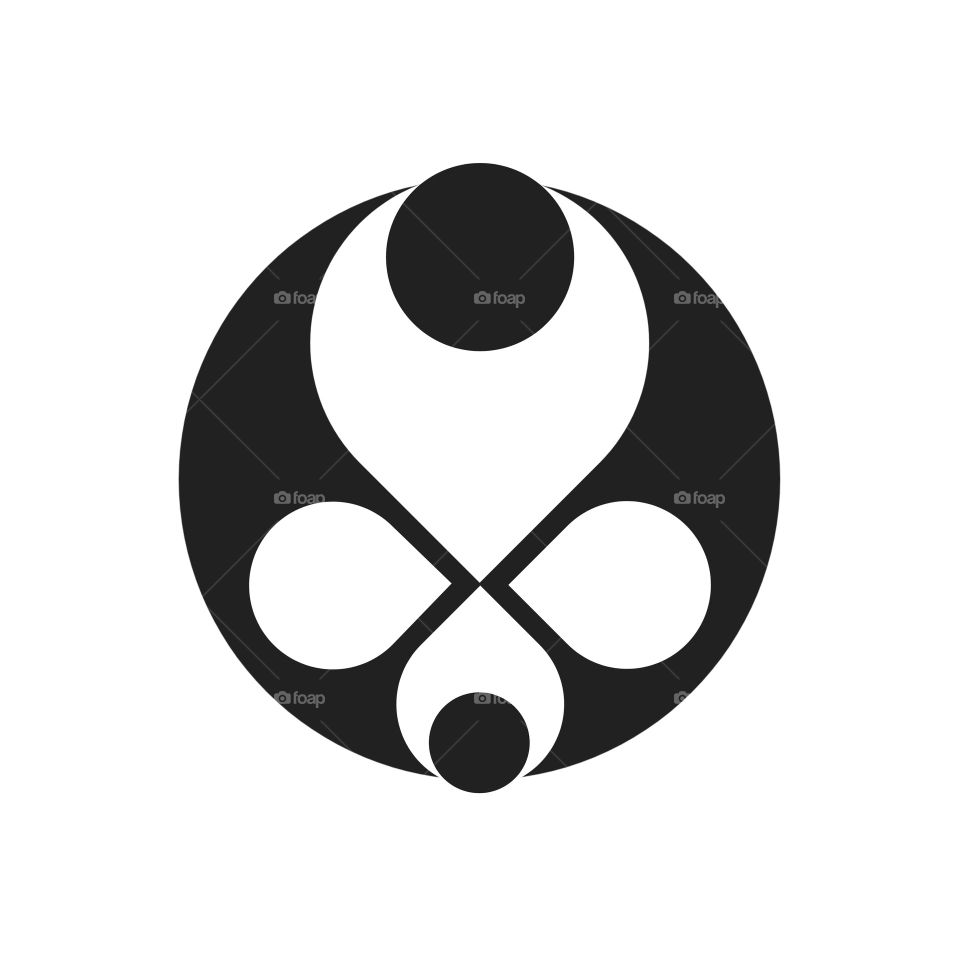 This logo consists of abstract shapes in black and white. This logo is bordered by a black circle. The shapes are bold and have a natural, flowing feel