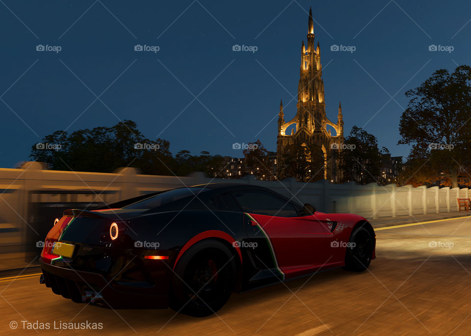 Ferrari gto 2010 and the chapel in the background