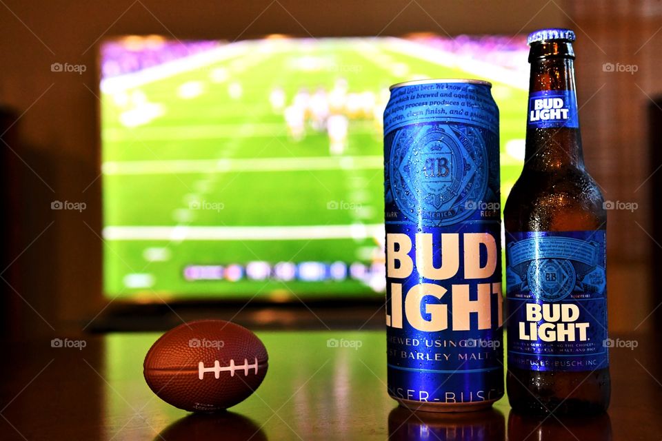 Football game night with Bud Light beer