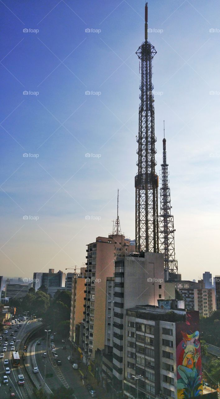 Close view of communication antenna in Sao Paulo Downtown