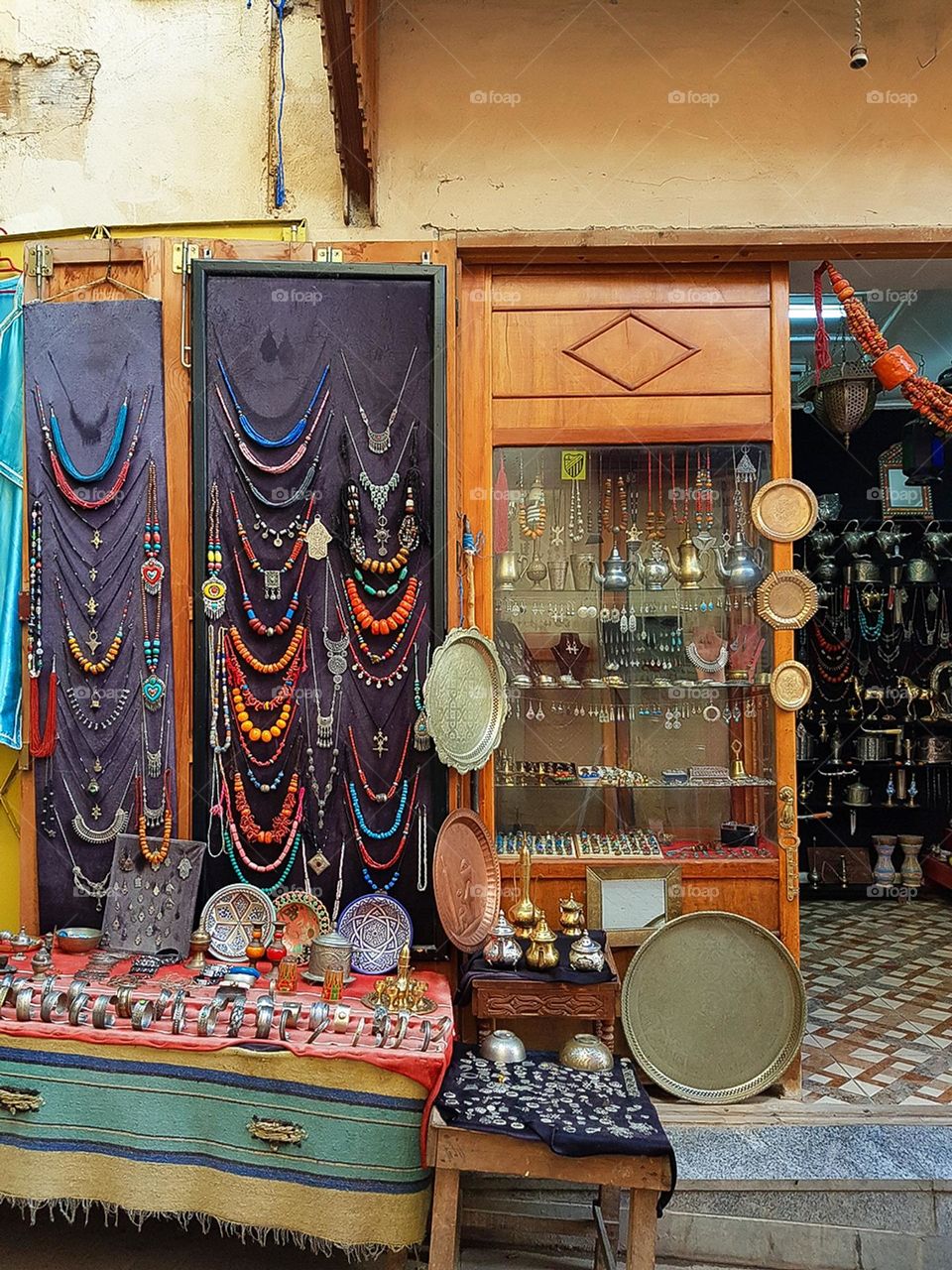 crafts hand made jewelery for sell in an old medina of fez morocco