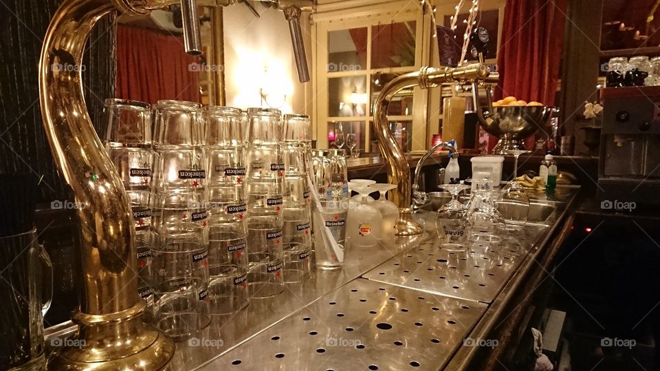 Silver bar with beer glasses