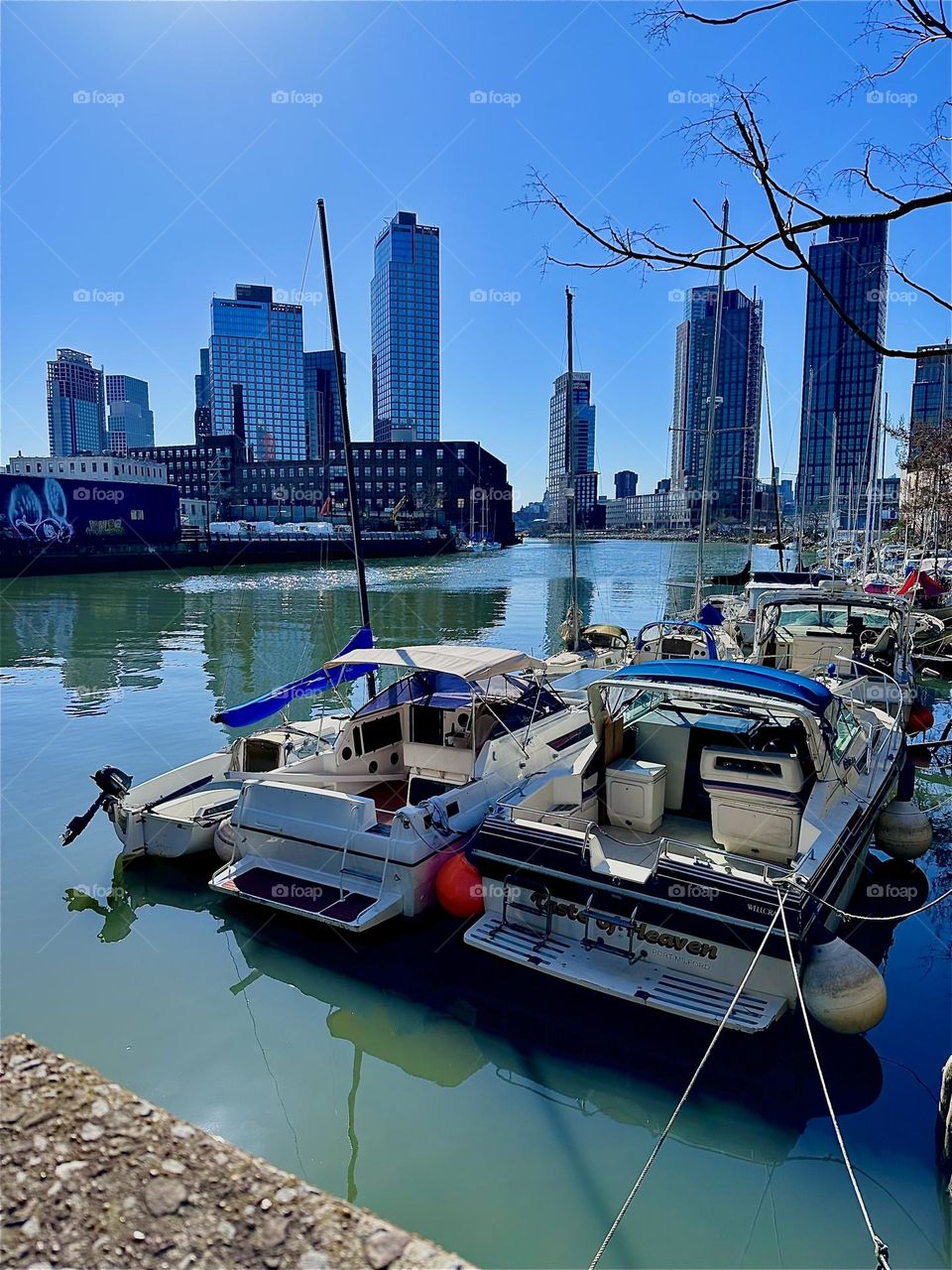 This is “Newtown Creek”, an ocean inlet of the “East River” by the “Pulaski Bridge” in LIC, Queens. A great variety of boats are moored here and the views reach from “Greenpoint”, Bklyn to “Manhattan”. 2024. Hypnotic Productions