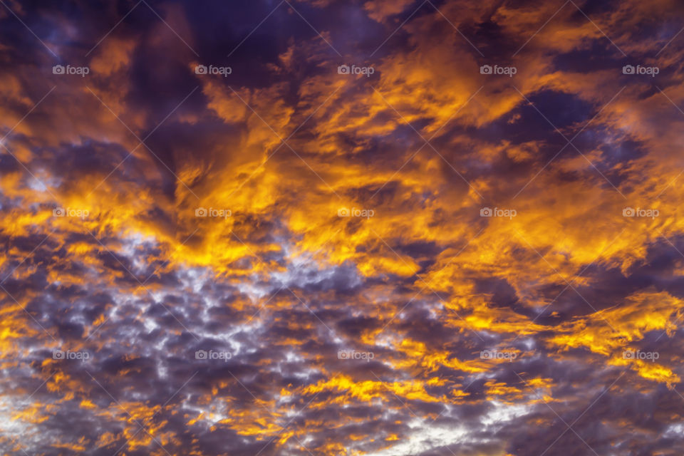 Dramatic fiery of sky in nature background