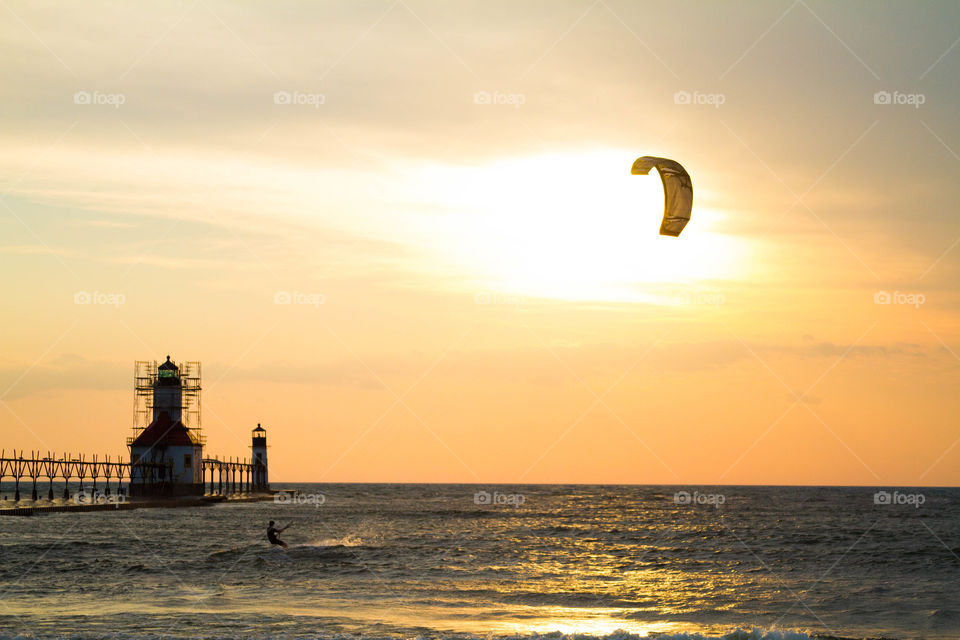 kite boarding on lake Michigan. kite boarding on lake michigan