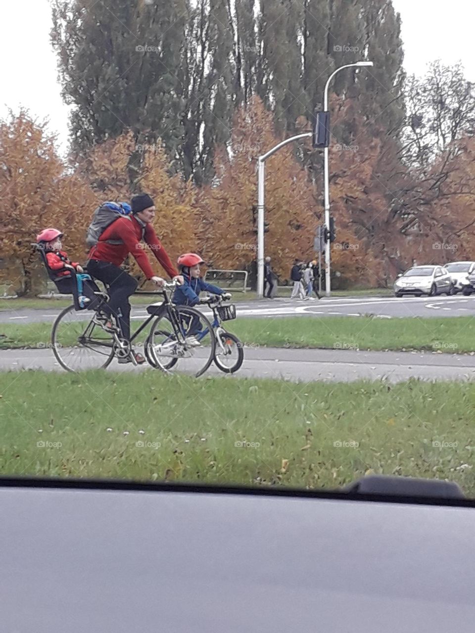 city family on bicycles