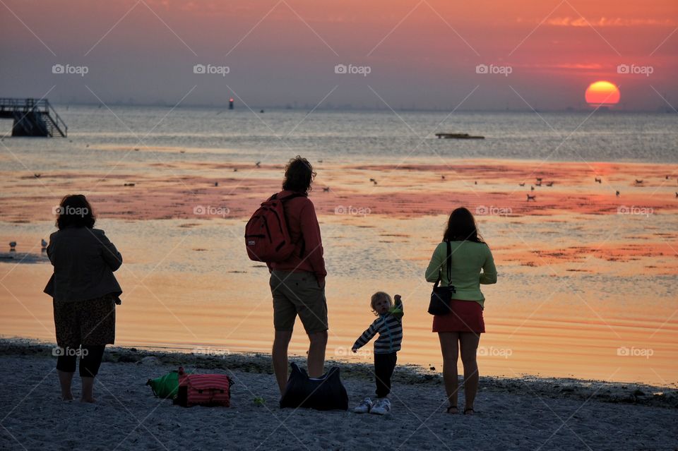 Family in sunset