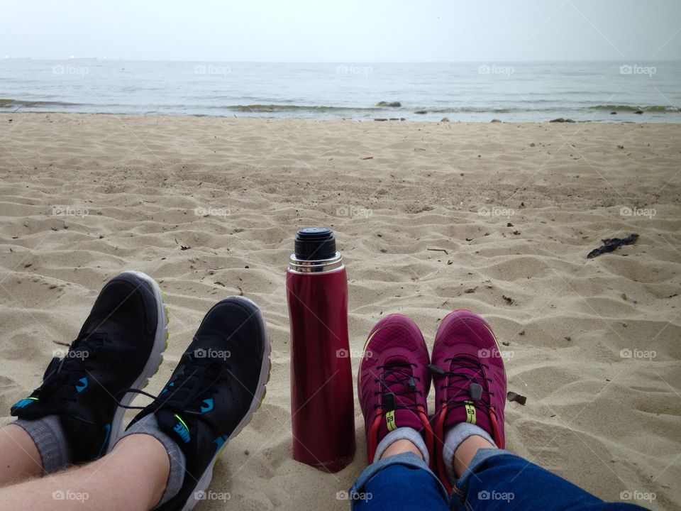 Drinking tea at the Baltic Sea coast 