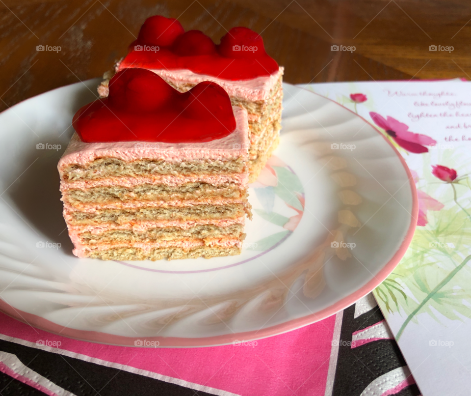 Delicious, layered homemade cake .