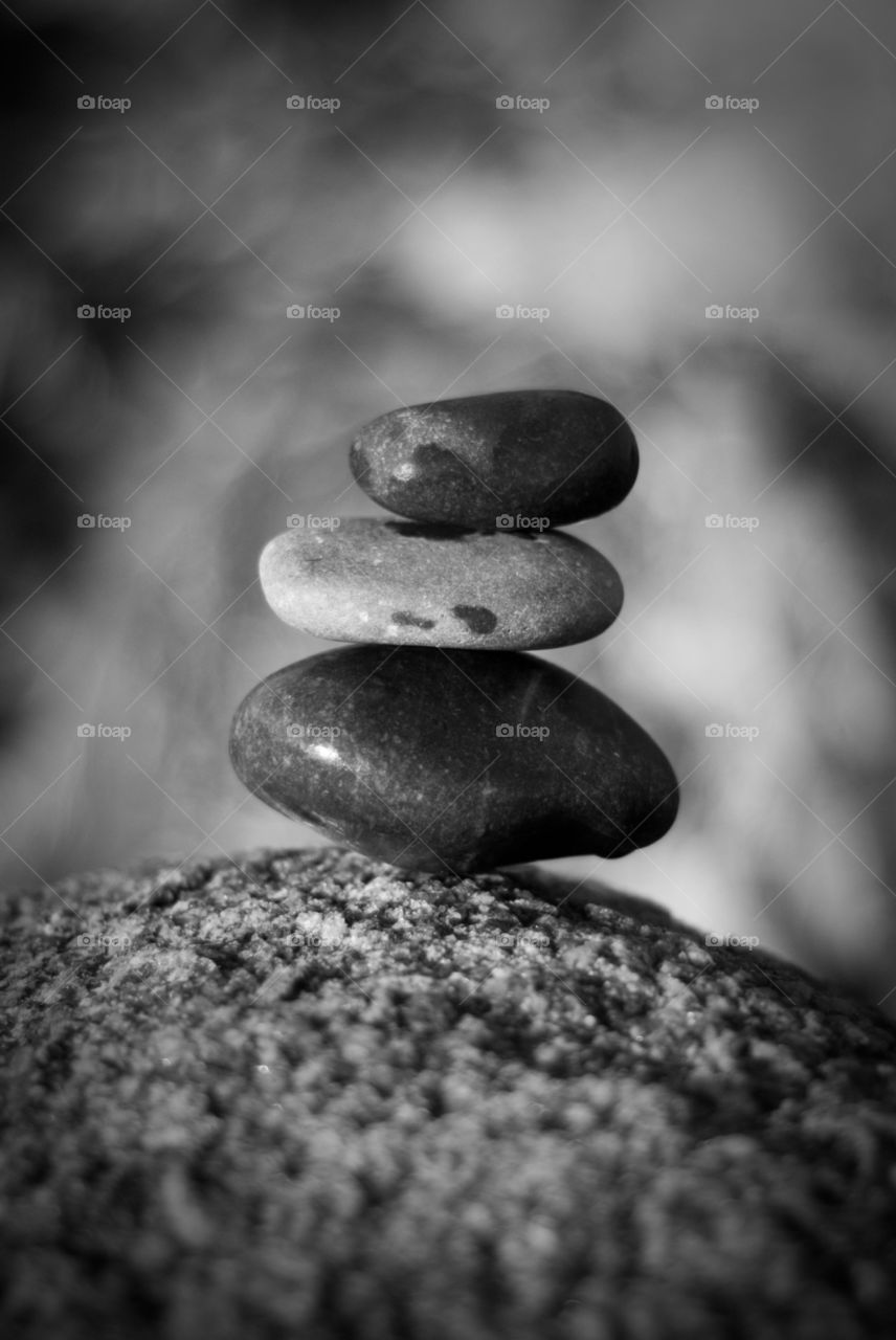 Black and White Zen Rock Stack on the Shore at Kennebunkport Maine 