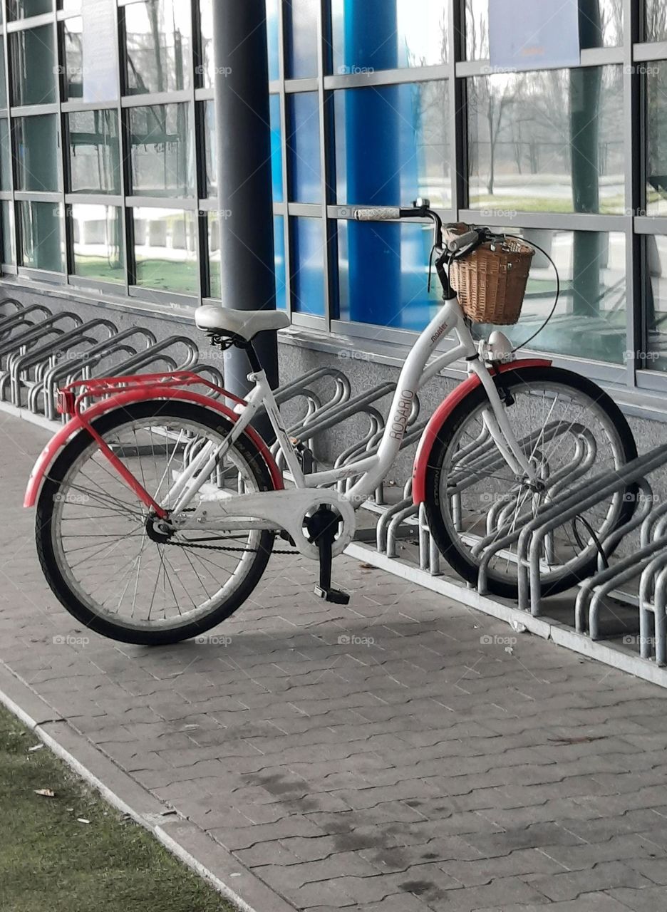 lonely bicycle in front of a shop