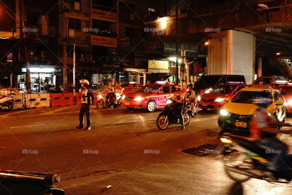 Bangkok Sukhumvit traffic night scene 