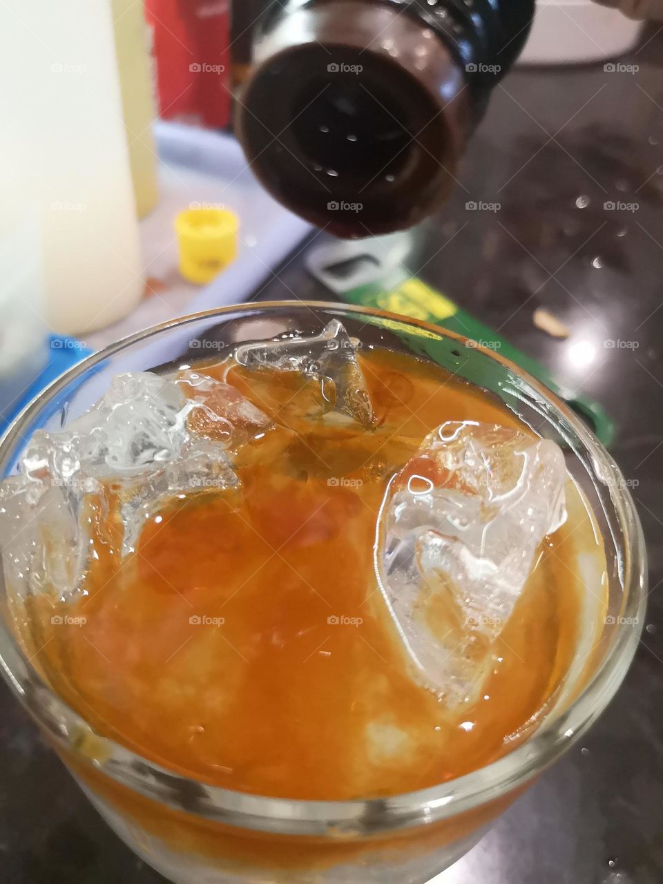 Coctail drink with lemon lime bitter essence