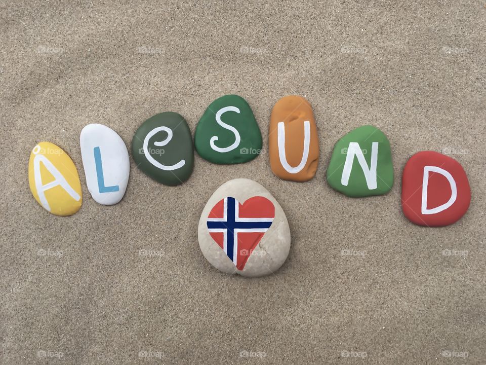 Alesund, Norway, souvenir on colored stones