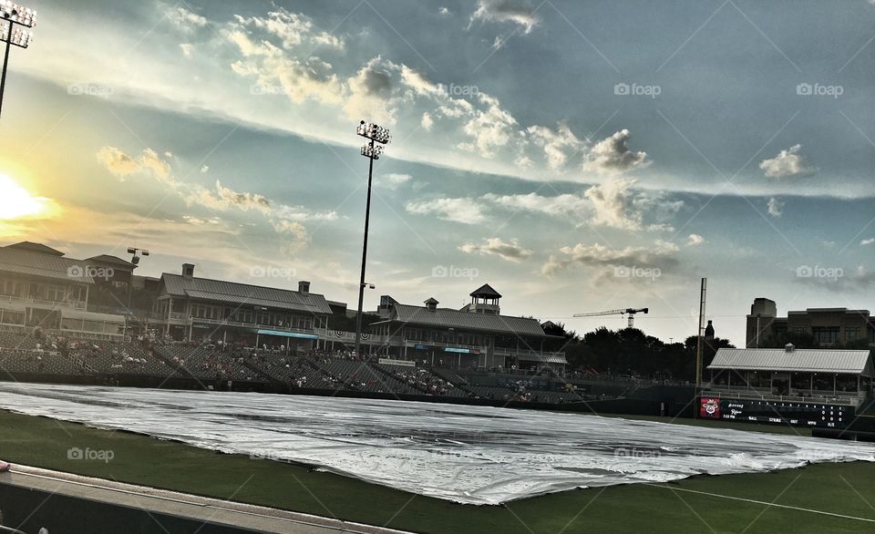 Rain delay at Dr Pepper ballpark in Frisco, Texas. 