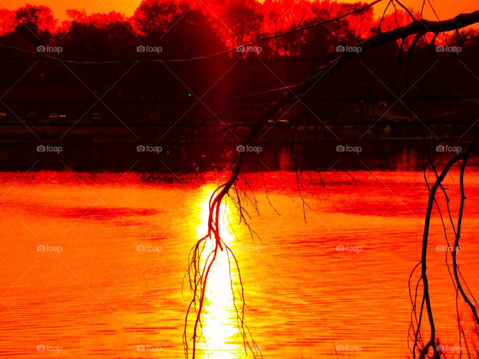 Beautiful sunset on the lake in central Indiana. 
