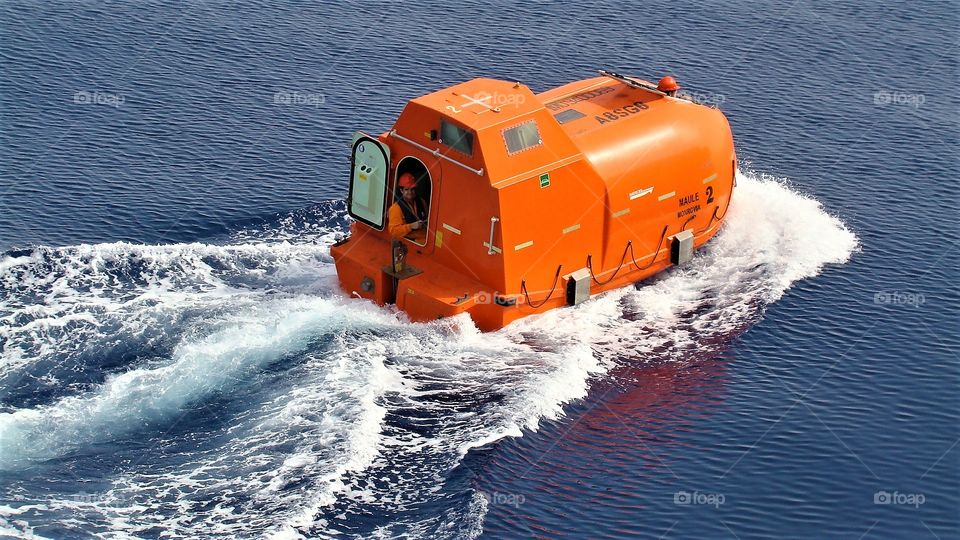 Lifeboat training at sea