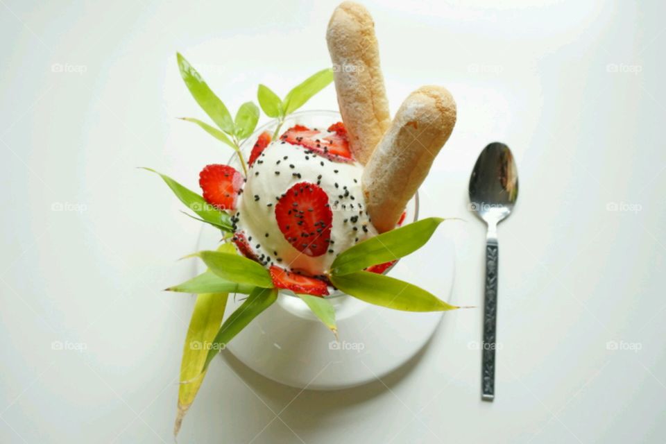 High angle view of ice cream in glass