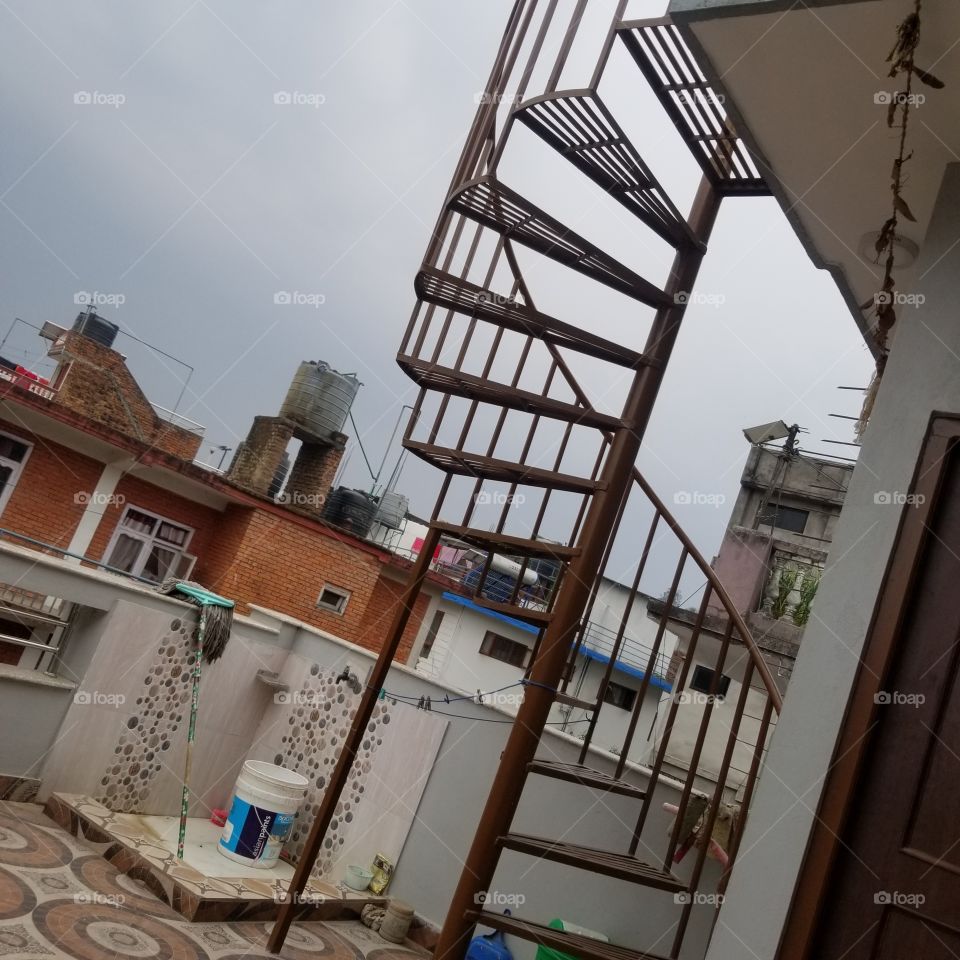 spiral iron ladder in kathmandu valley