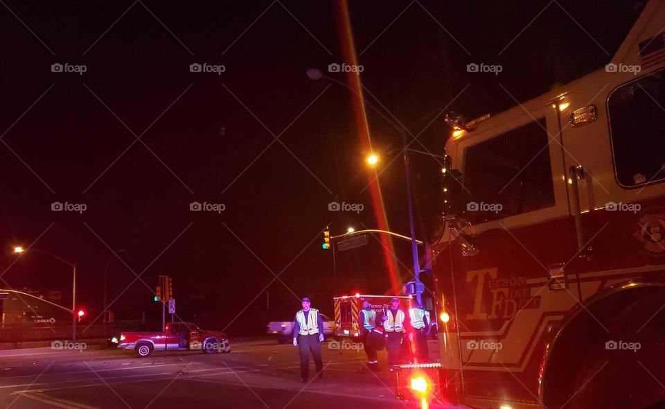 fire truck assisting in an accident