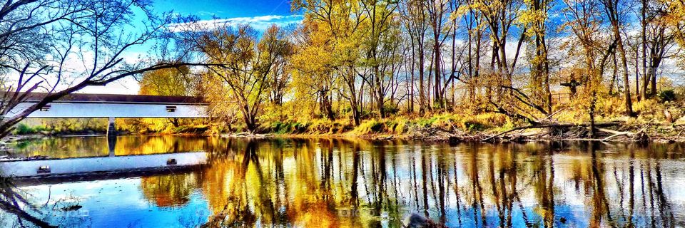 Fall on the river at potters bridge park 