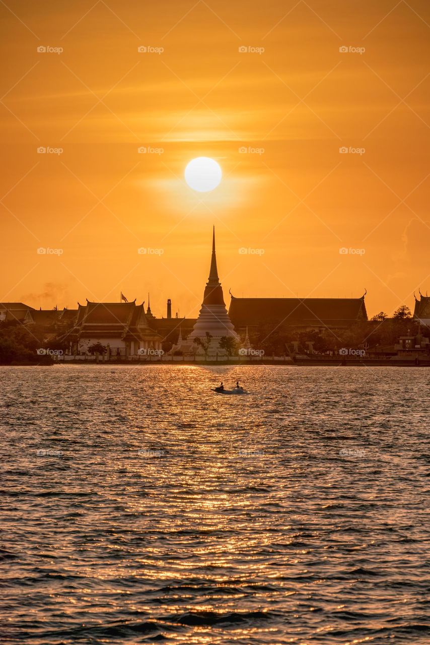 Sunset above the top of pagoda