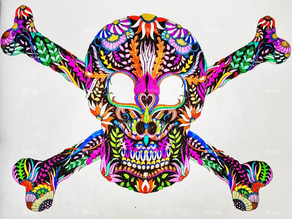 Colorful cross bones. Colorful skull and bones. 