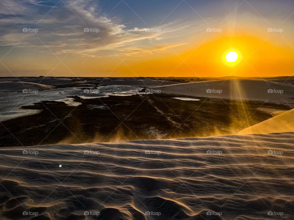 Sunset over the beautiful dunes on the Brazilian coast.
